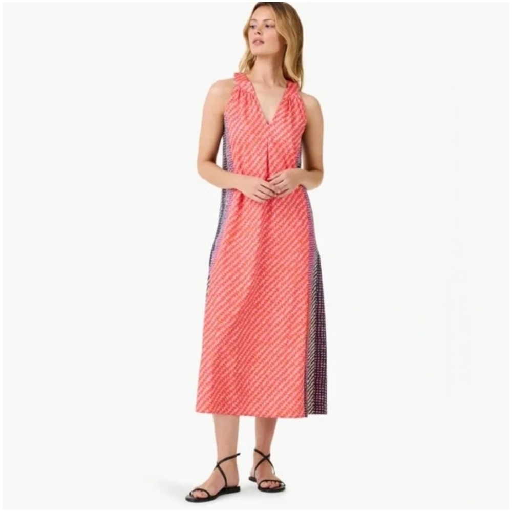 NIC+ZOE Spotty Stripes Sleeveless Midi Dress Coral Pink
